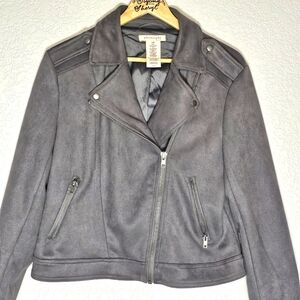 Philosophy Women’s Faux Suede Leather Jacket Charcoal Grey Jacket L